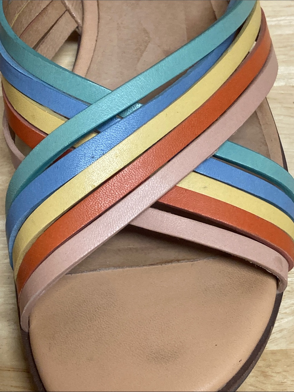 Madewell The Samira Flat Sandal in Leather Rainbow Striped Edition Sz 8 - Picture 11 of 12